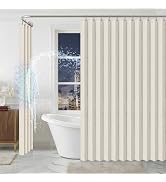 AJAZZ Fabric Shower Curtain with Waterproof Coating – Magnetic Foldable Hem Metal Grommets for Tu...
