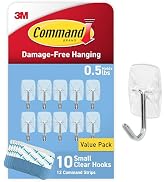 Command Small Clear Wire Toggle Hooks, 10 Wall Hooks and 12 Strips, Damage-Free Hanging with Adhe...