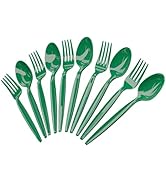 Blue Orchards Emerald Green Spoon and Fork Set (50 Each) – Heavy Duty Green Utensils, Durable Dis...