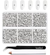 Beadsland 4300pcs Flatback Rhinestones,Clear Rhinestones Nail Gems Round Crystal Rhinestones for ...