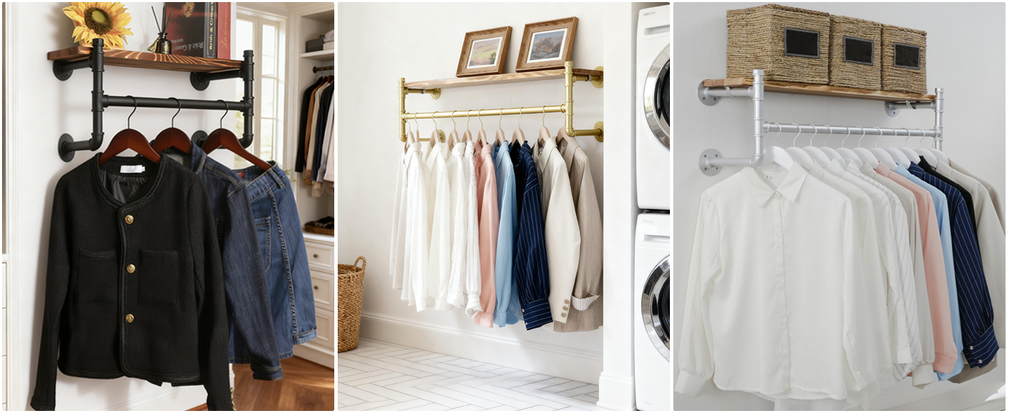 Industrial Pipe Clothing Rack with Shelf