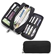 Della Gao Large Capacity Pencil Case, Aesthetic Pencil Pouch with 3 Compartments Nylon Storage Pe...
