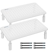 BONTEC Monitor Stand 2 Pack Height Adjustable Metal Riser with Pen Holder, White, 14.5” x 9.1”, E...