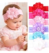 XIMA Baby Satin Flower Headband, 6 Pcs Elastic Floral Hairband for Infant Toddler Girls, Soft Wid...