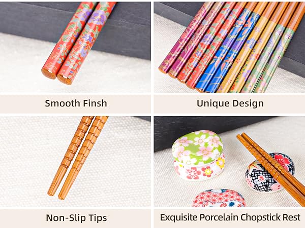 Reusable Bamboo Chopsticks with Ceramic Holders Japanese Style Natural Bamboo Chop Sticks