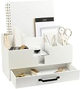 BLU MONACO White Wooden Office Supplies Desk Organizer - Bill File Countertop Mail Organizer - De...
