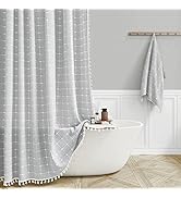 BTTN Boho Farmhouse Shower Curtain, Linen Rustic Heavy Duty Fabric Shower Curtain Set with Tassel...