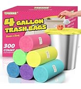 T.FORING 4 Gallon Trash Bags - 300 Count Colored Small Garbage Bags 15 Liter Unscented Wastebaske...