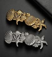 KKJOY Vintage Seashell Hair Clips Starfish Barrettes Hand Crafted Spring Clip Metal Hair Pin Head...
