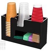 Kucle 2-Tier Coffee Station Organizer for Countertop, 4 Compartments Black Acrylic Cup and Lid Ho...