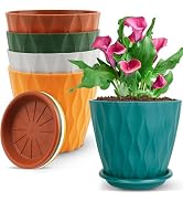 Coopache 6 Inch Plant Pots for Indoor, 5 Pack Decorative Plastic Planters, Flower Pots with Drain...