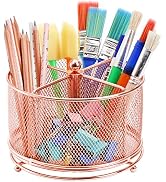 Frcctre Pen Holder Pencil Organizer, 360° Rotating Mesh Desk Organizer with 4 Compartments, Makeu...