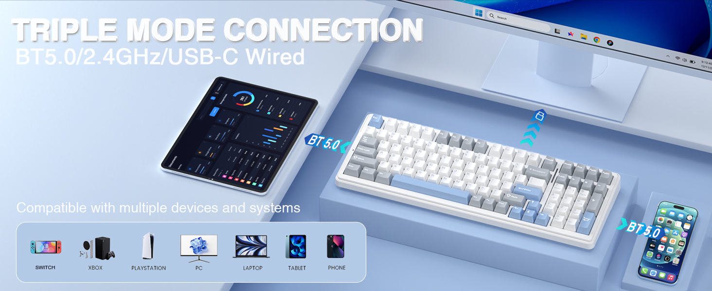 wireless mechanical keyboard gaming silent mechanical keyboard aula f99 quiet keyboard
