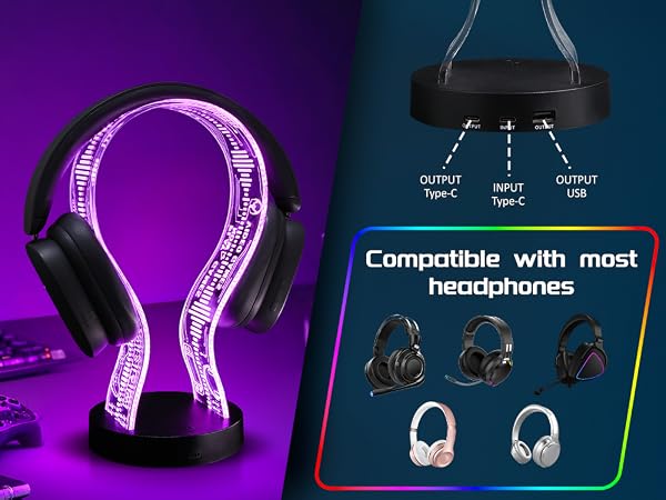CoolGift Mart Light Up 16 Colors Headphone Stand