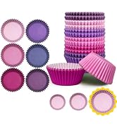 qiqee Jumbo 300-Count Cupcake Liners Cupcake Cups Food Grade 6 Solid Pink Purple Colors Cupcake P...