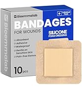 Large Waterproof Bandages 4x4 Silicone Foam Dressing for Sensitive Skin Wound Care, Adhesive Cohe...