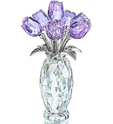 H&D HYALINE & DORA Crystal Rose Purple Flower Figurine,Rose Gifts for Mom Wife Grandma,Glass Flow...