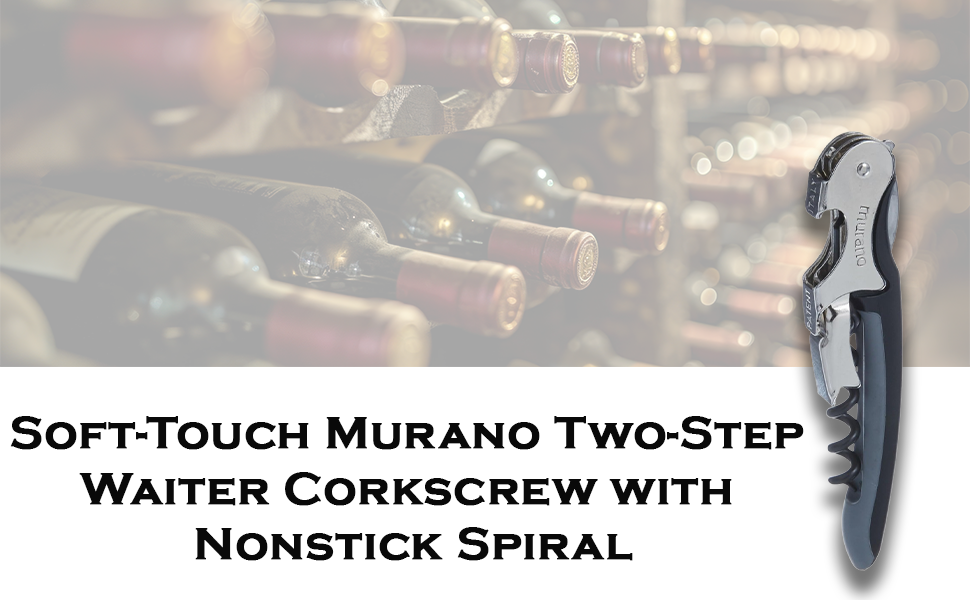 Soft-Touch Murano Two-Step Waiter Corkscrew with Nonstick Spiral