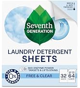 Seventh Generation Laundry Detergent Sheets 32ct Free & Clear Removes Tough Stains Safer for your...