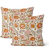 DAFENA Boho Pillow Covers 18x18 Inch 2 Pcs Fall Burnt Orange Yellow Green Vintage Floral Decor Th...