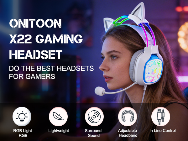 ONITOON X22 Cat Ears Gaming Headset