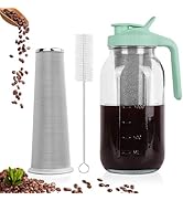 Cold Brew Coffee Maker,64 oz Wide Mouth Mason Jar Pitcher with Stainless Steel Filter, Pour Spout...