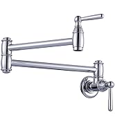 Pot Filler Faucet Chrome, ARCORA Modern Pot Filler Wall Mount Kitchen Folding Faucet 2 Handle wit...