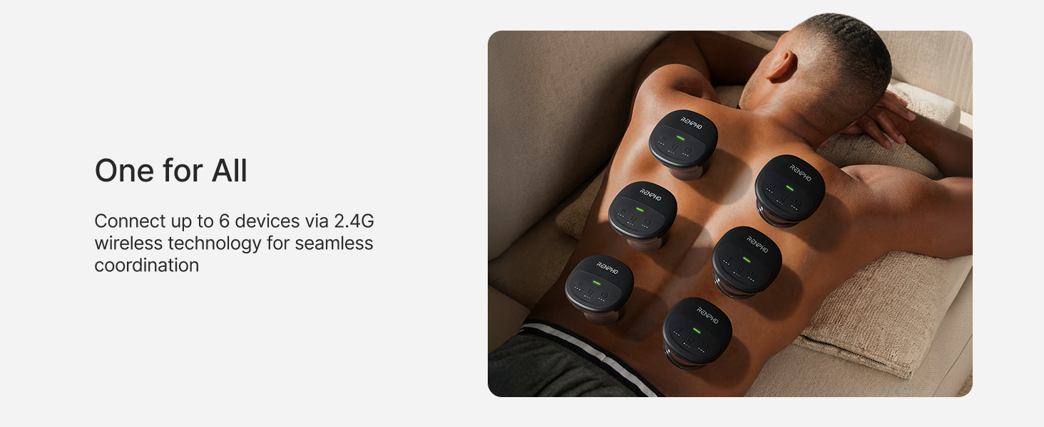 Electric cupping massager connects up to 6 devices with 2.4G wireless for seamless control