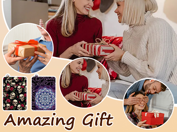 Gift promotion collage showing various lifestyle images with text 'Amazing Gift'. Features multiple circular photos of hands and gift-giving moments.