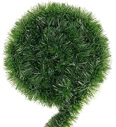 Green Garland Christmas Decorations,50Ft Xams Greenery Tinsel Stems Non-Lit Soft Twist Garland De...