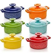 Hacaroa Set of 6 Mini Cocotte with Lid, 8 Oz Ceramic Ramekins with Handles, Small Casserole Dishe...
