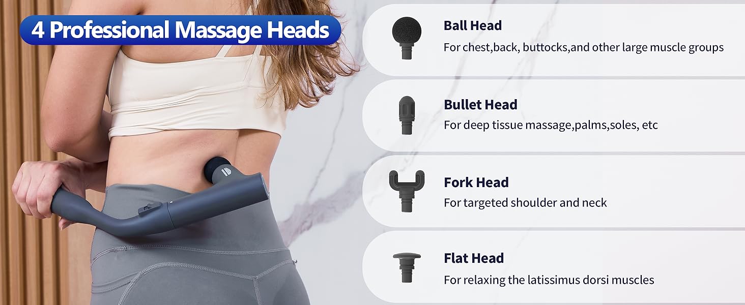 deep tissue massage gun with 4 massage heads