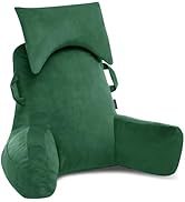 Unisakey Portable Reading Pillows with Headrest for Bed Sitting Up(Green Oeko-Tex), Velvet Back P...