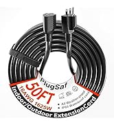 PlugSaf Black Outdoor Extension Cord 50 ft 16/3 Gauge Waterproof, Cold Weatherproof -58°F, Flame ...