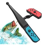 Fishing Rod Controller Accessory for Nintendo Switch Joy-Con, Motion Casting & Reeling Grip for F...