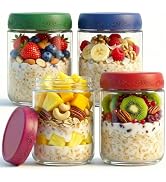 GLATABAM 16 OZ 4Pack, Overnight Oats Jars with Lids, Glass Meal Prep Containers, Airtight Mason J...