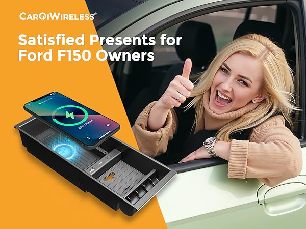 CarQiWireless Wireless Charger for F150 2009-2023 2024 2025, Center Console Organizer