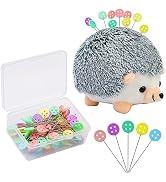 Fteven 100 Pieces Flat Head Straight Pins Hedgehog Pincushion Kit, Big Pincushion with Clear Stor...
