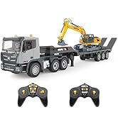 Fistone RC Semi Truck & Excavator Set, 2.4Ghz Remote Control Toys, 1:24 RC Semi-Trailer Engineeri...