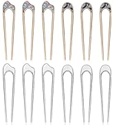 12 Pieces French Twist Hair Forks Large U-Shaped Hair Styling Pins Vintage Metal Hair Sticks for ...