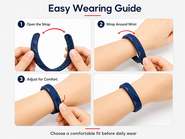Easy step-by-step wearing guide for adjustable anti-static wristband