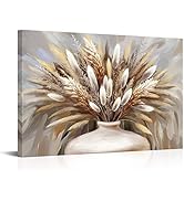 iHAPPYWALL Large Pampas Grass Wall Art Boho Botanical Modern Farmhouse Plant Dried Floral Grass i...