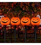 Halloween Decorations Outside - 7Ft LED Pumpkin Pathway Lights Plug in with 4 Pack LED Pumpkin St...
