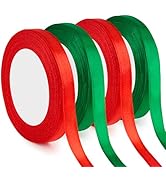 4 Rolls 3/8 Inch Christmas Satin Ribbon Set, 100 Yards Red & Green Polyester Fabric Ribbon for Xm...