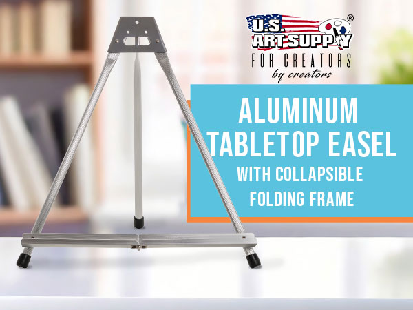 15" aluminum tabletop easel, adjustable folding stand for displaying canvases, signs, and art