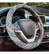 Valleycomfy Boho Steering Wheel Covers for Women Cloth Bohemian Universal 15 inch Baja Blanket En...