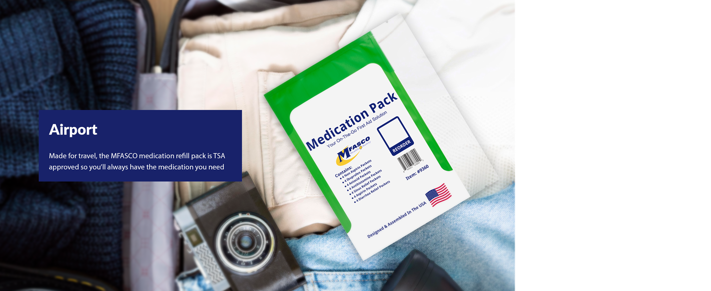 airport made for travel TSA approved luggage suitcase packed medications unit dose