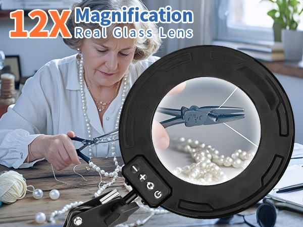 12x magnification magnifier with light hands free magnifier with light and stand craft light