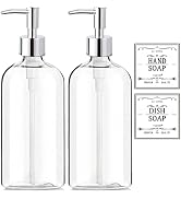 Clear Soap Dispenser with Rust Proof Pump, Waterproof Labels (2 Pack,16 Oz), Soap Dispenser Bathr...
