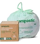 Compostic Home Compostable Trash Bags, 3 Gallon Small Kitchen Rubbish Bags (17” x 17.7”), Extra S...